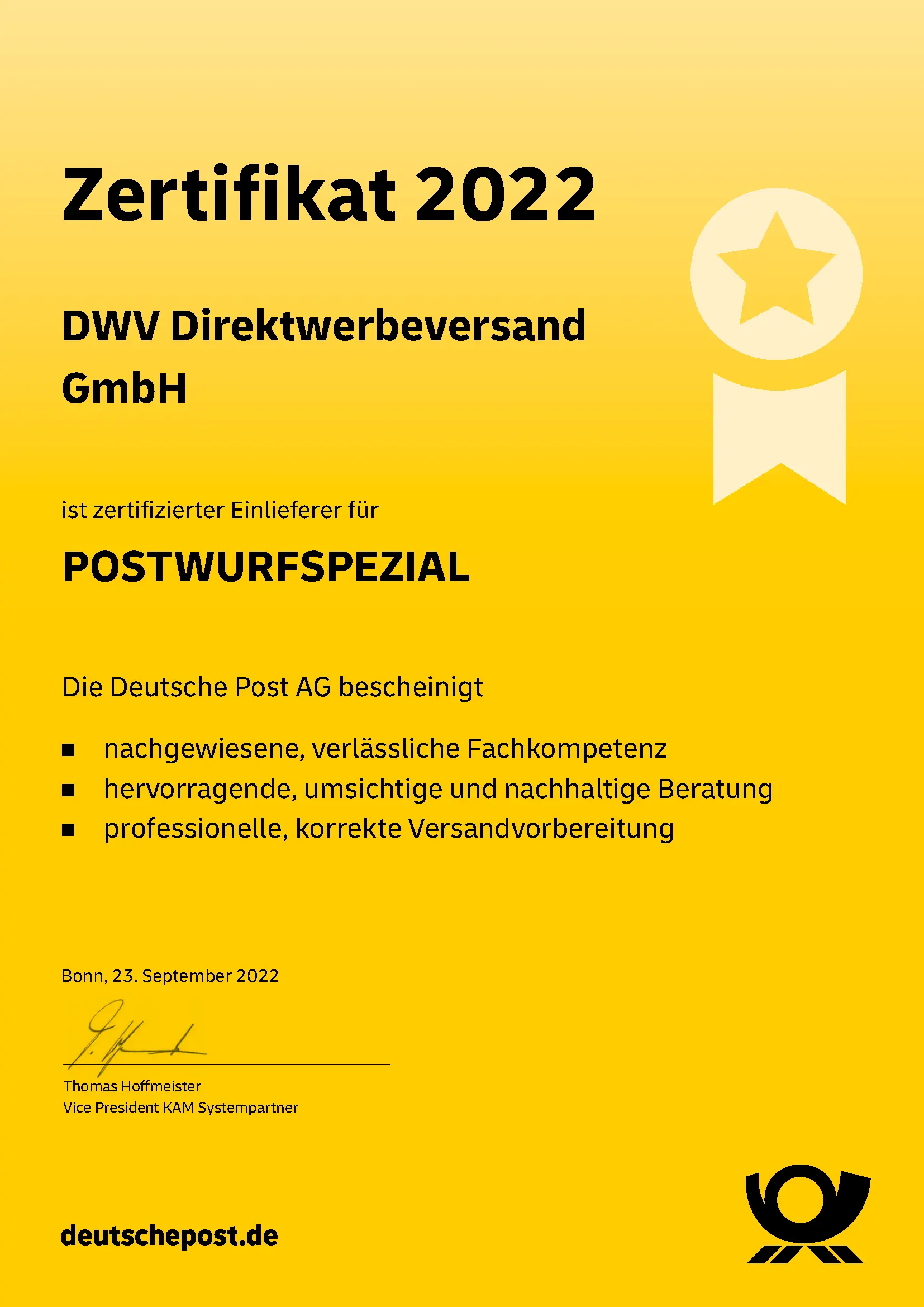 DWV GmbH_Zertifikat_Postwurfspezial_2022
